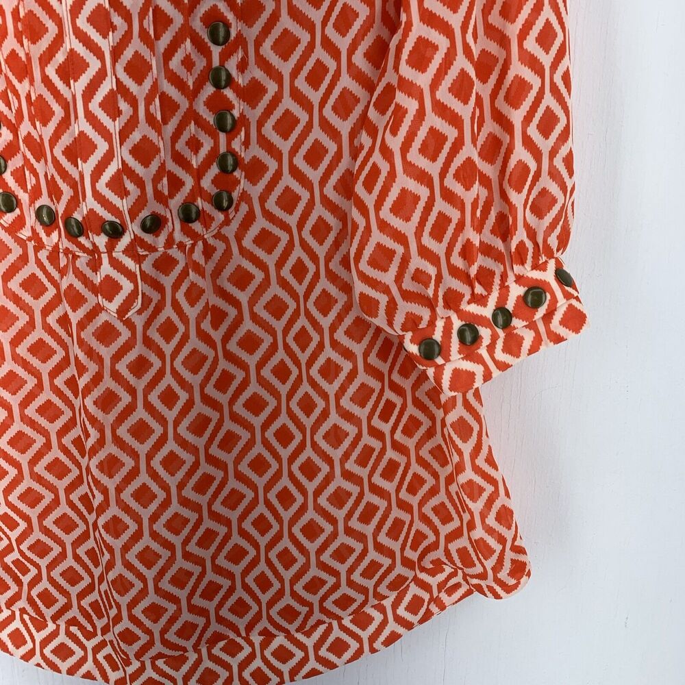 41 Hawthorn Womens Large Popover Blouse Studded Preppy Boho Festival Geometric - Picture 2 of 8